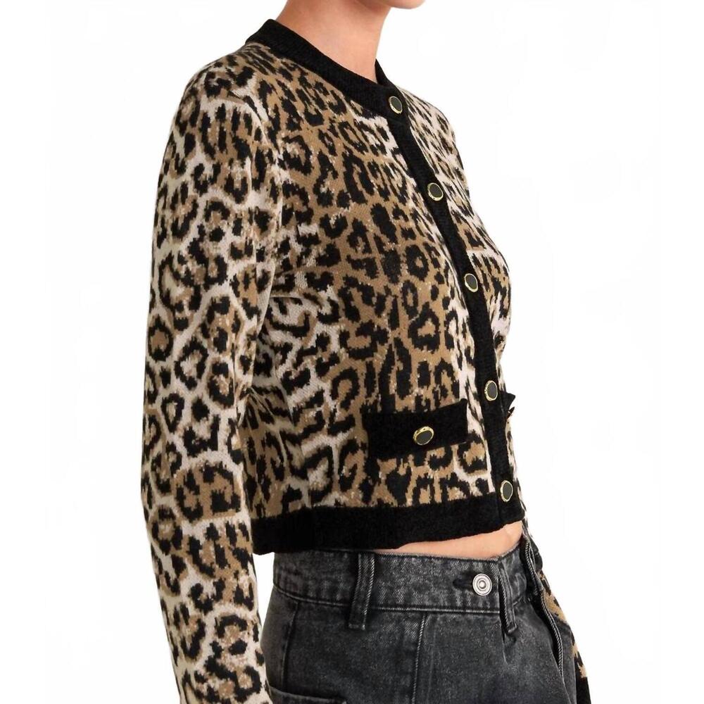 NEW FLYING TOMATO kristen animal print knit cardigan in leopard - Picture 5 of 7